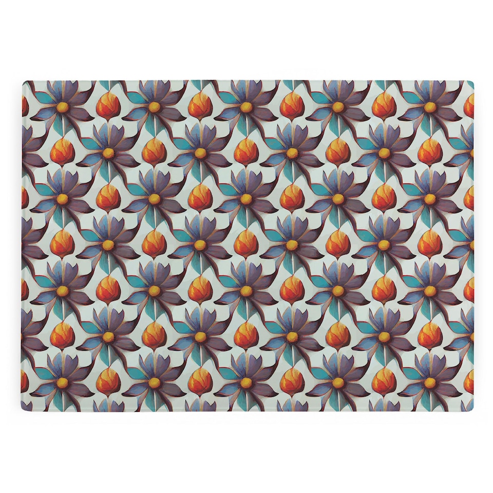 image 1 of Purple Floral Tile Large Smooth Glass Worktop Protector - Kitchen Chopping Board