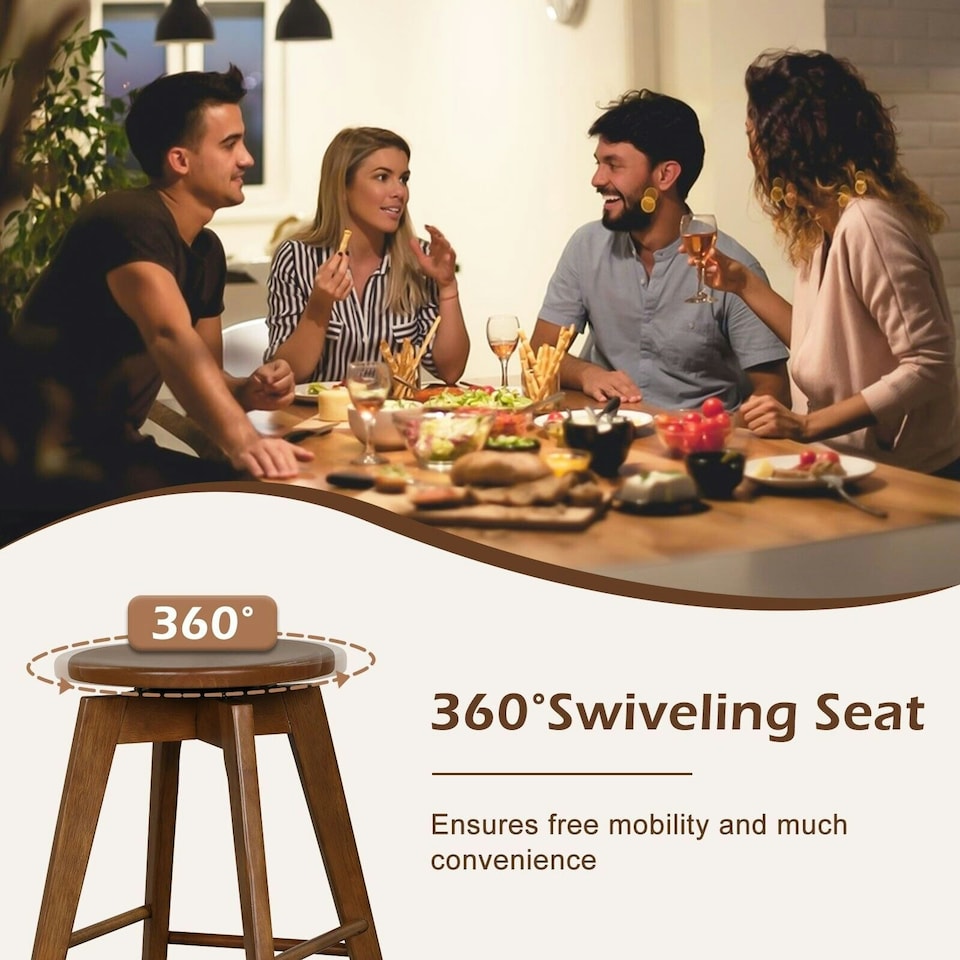image 1 of COSTWAY Set of 2 Bar Stools Counter Height Chair 360° Swivel Brown