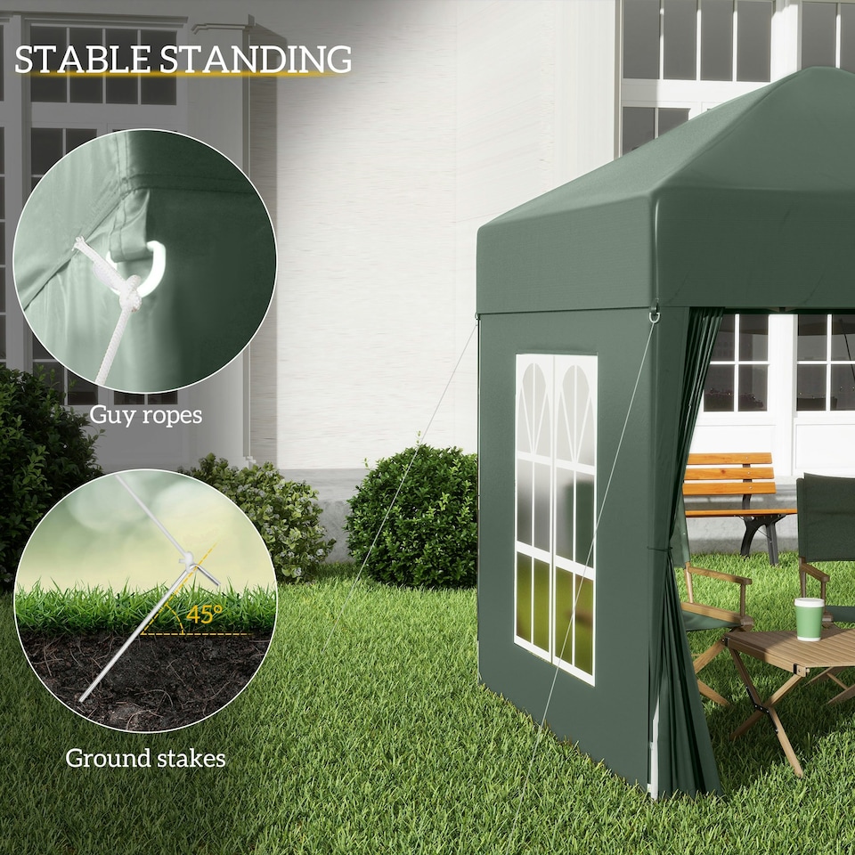 image 1 of Outsunny 2mx2m Pop Up Gazebo Party Tent Canopy Marquee with Storage Bag Green