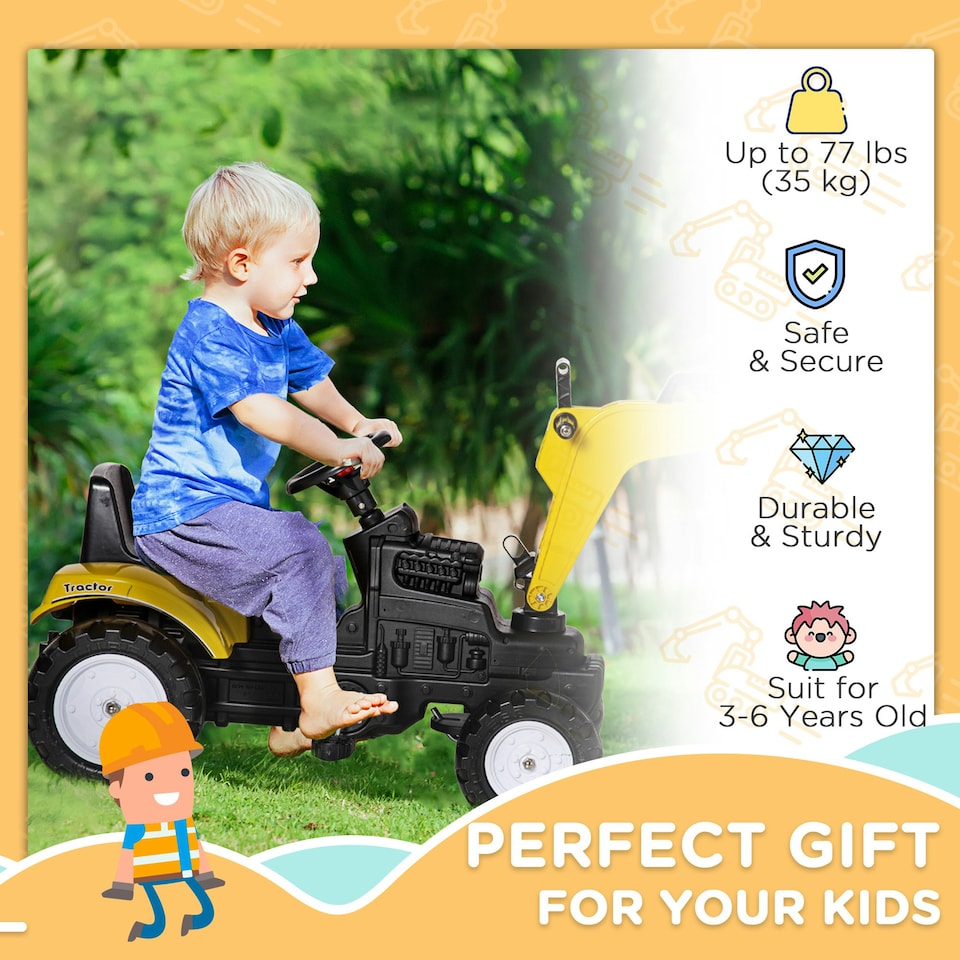 image 1 of HOMCOM Kids Ride on Digger Pedal Go Kart Play Construction Car for 3 - 6 Years
