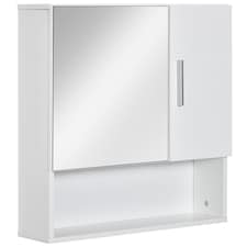 kleankin Bathroom Mirror Cabinet, Wall Mounted Storage Cupboard Organizer with Double Doors and Adjustable Shelf, White
