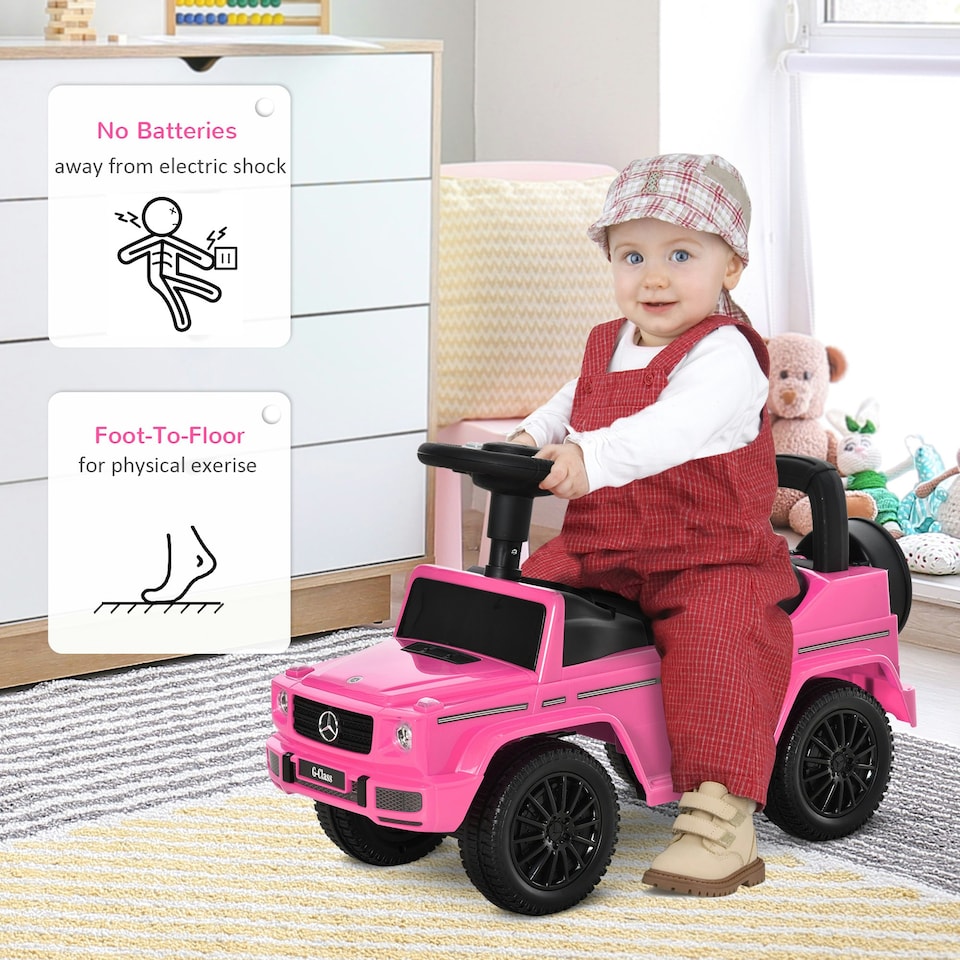 image 1 of HOMCOM Benz G350 Kids Ride on Sliding Car w/ Under Seat Storage No Power Pink