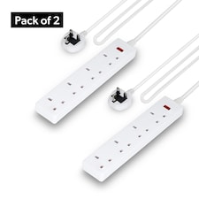 GEEPAS 4 Gang Extension Lead, 1M Cable | White Pack of 2