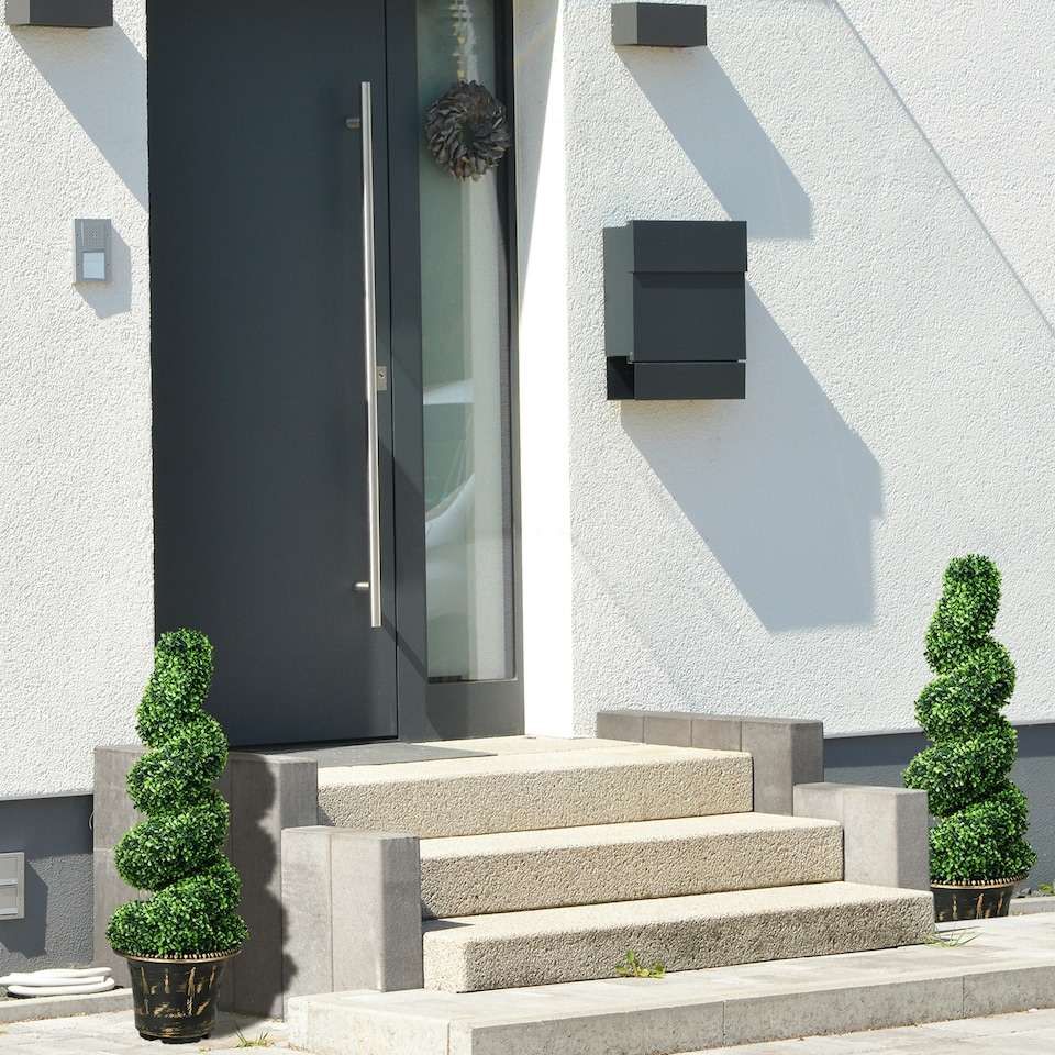 image 1 of HOMCOM Set of 2 Potted Artificial Plants, Topiary Spiral Boxwood Trees, 90cm