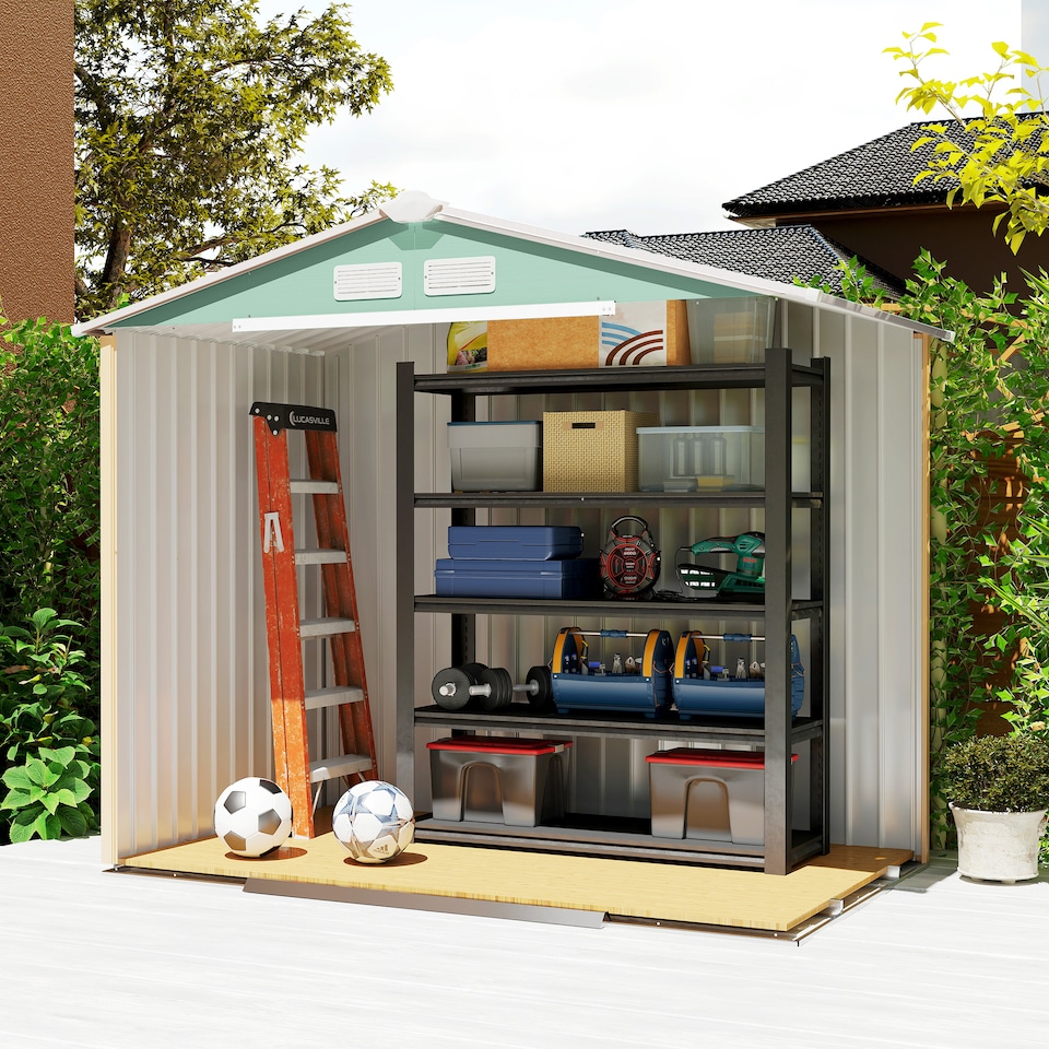 image 1 of Outsunny 7 x 4ft Metal Garden Shed, Outdoor Storage Tool House with Ventilation Slots, Foundation Kit and Lockable Double Doors, Light Green