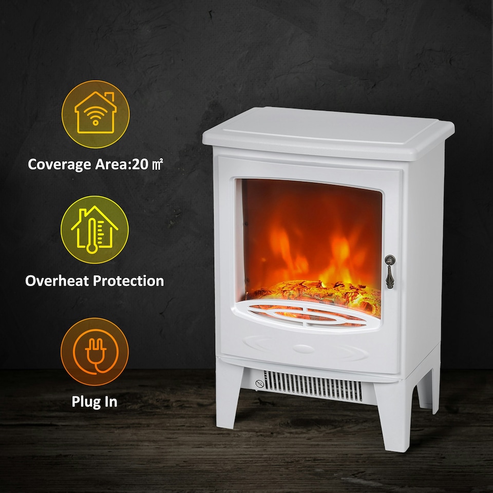 image 1 of HOMCOM Electric Fireplace Freestanding w/Realistic Flame Effect, White