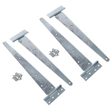 16in / 400mm Heavy Duty T Tee Hinges For Shed + Garden Gates Zinc Plated 4pc Silver