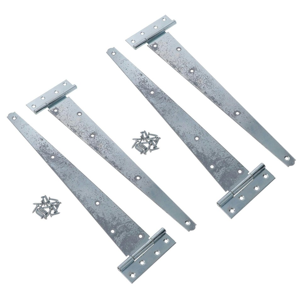 image 1 of 16in / 400mm Heavy Duty T Tee Hinges For Shed + Garden Gates Zinc Plated 4pc Silver