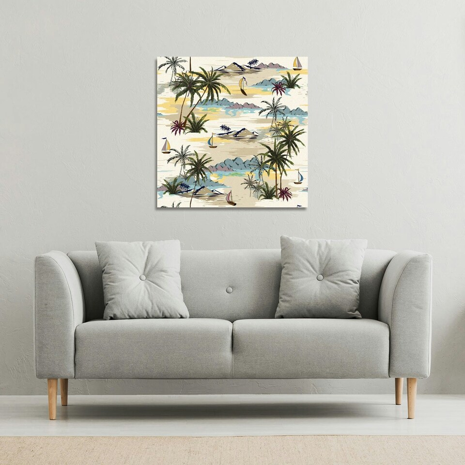 image 1 of Palm & Sailboats (Canvas Print) 127 x 127 x 4cm