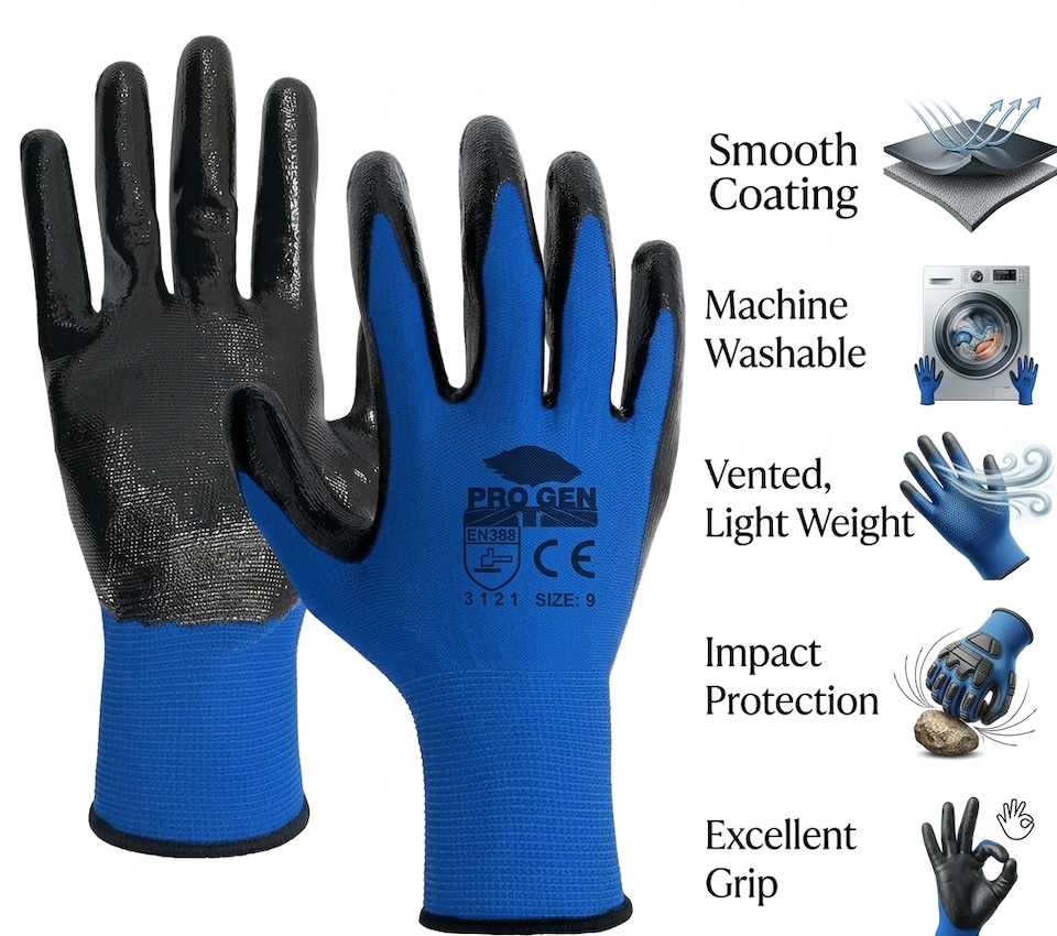 image 1 of 12 Pair Nitrile Coated Work Breathable Safety Gloves for DIY and Gardening