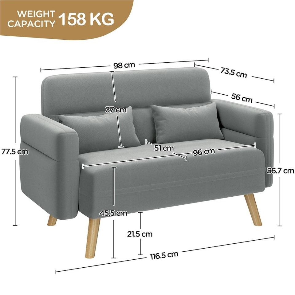 image 1 of Yaheetech Fabric Loveseat Sofa with Lumbar Pillows for Small Space