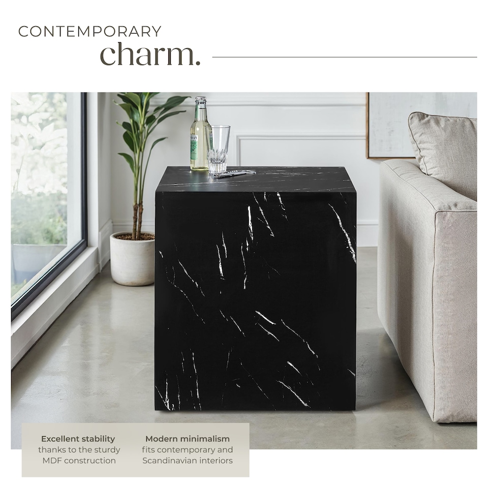 image 1 of Coffee Table Lasley in a Modern Minimalist Cube Design with Luxury Materials | Black | Black marble look | 45 x 45 x 50 cm | 1