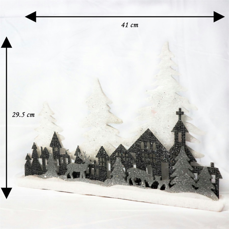 image 1 of Christmas Village Scene Winter Wonderland Glitter Foam Snow Covered Finish Table Decoration, Grey