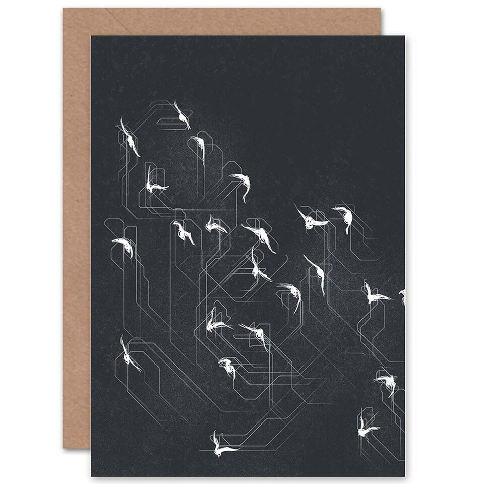 image 1 of Flock Birds Silhouette Abstract Art Blank Just to Say Card