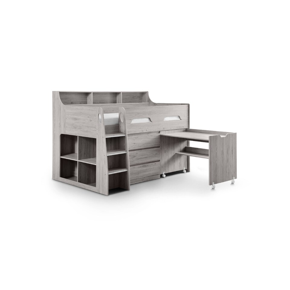 image 1 of Jupiter Mid Sleeper with Pull-Out Desk and Storage - Grey Oak Effect, Single