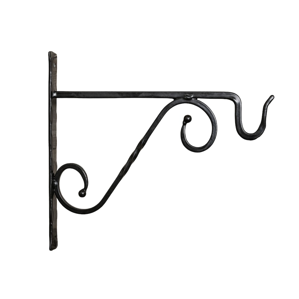 image 1 of Tom Chambers Heavy Duty Handcrafted Metal 35cm Black Twisted Wall Bracket Hook For Garden Patio Hanging Basket Planter Bird Feeder | Black | Black