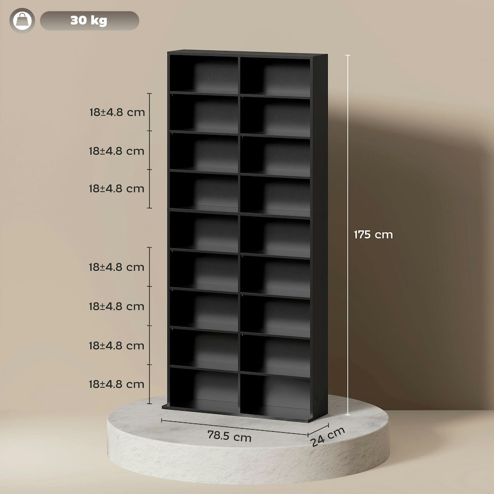 image 1 of HOMCOM 640 CD Storage Unit 360 DVD Storage Tower w/ 18 Compartments White 