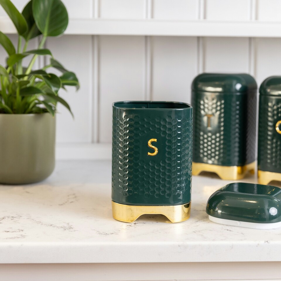 image 1 of Lovello Sugar Canister Green Textured 11x11cm