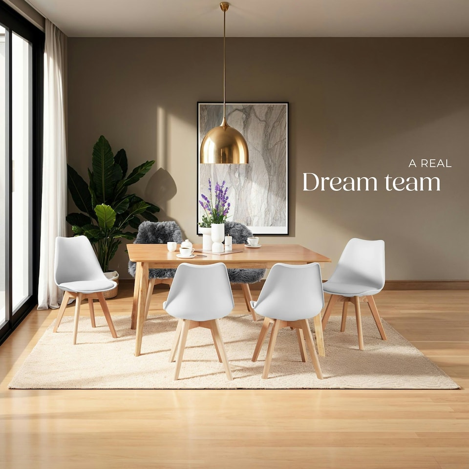 image 1 of Dining Chairs Frederikke - padded, ergonomic shape, wooden legs - Set of 8 White