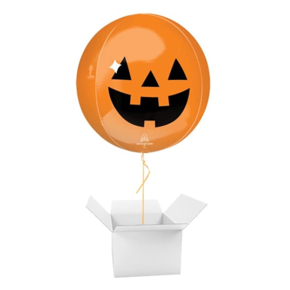 image 1 of Haunted Manor Orange Pumpkin Halloween Orbz Foil Helium Balloon - Inflated Balloon in a Box