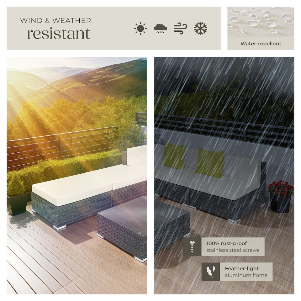 image 1 of Garden Furniture Set Paris - modular corner sofa set with coffee table, thick cushions | Grey | grey | 75 x 75 x 60 cm | 1