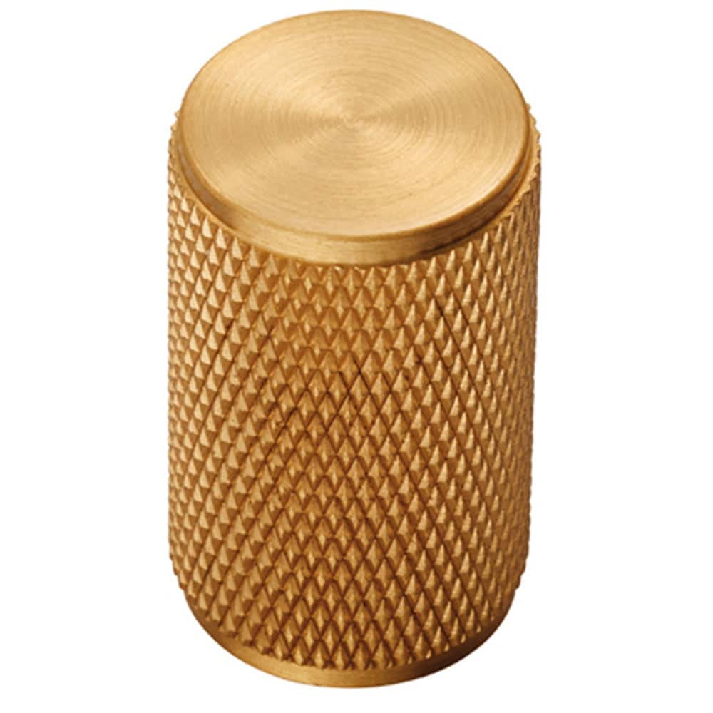 Loops Knurled Cylindrical Cupboard Door Knob 18mm Dia Satin Brass Cabinet Handle in Metallics