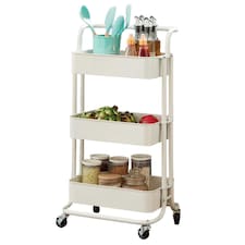 House of Home 3 Tier Storage Cart On Wheels Home Kitchen Office Bath-Bedroom Organiser White | White
