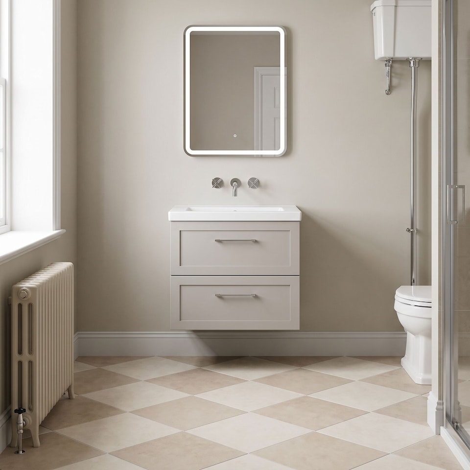 image 1 of Balterley Stonnall Traditional Wall Hung 2 Drawers Vanity Unit with 0 Tap Hole Fireclay Basin, 600mm, Pebble Grey