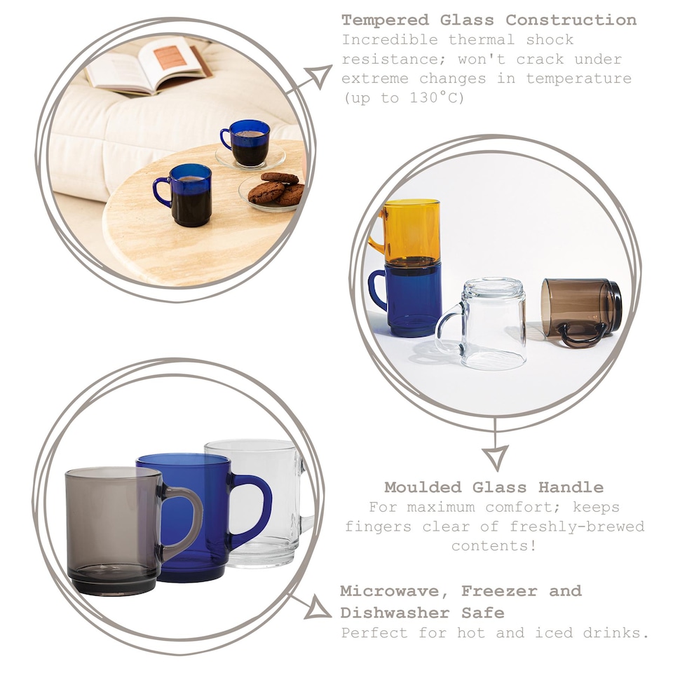 image 1 of Duralex Versailles Glass Coffee Mugs - 260ml - Marine - Pack of 6 | Blue | Marine