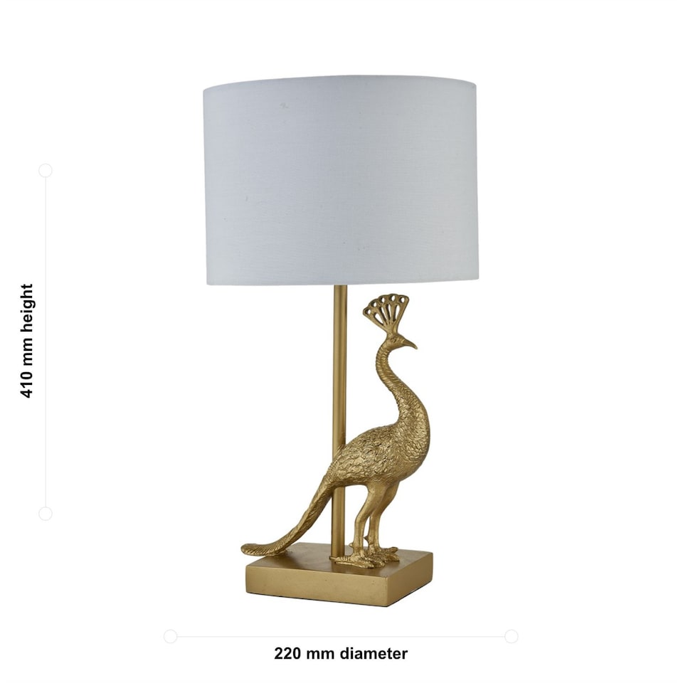 image 1 of Set of 2 Majestic - Gold Peacock Table Lamps with White Shades