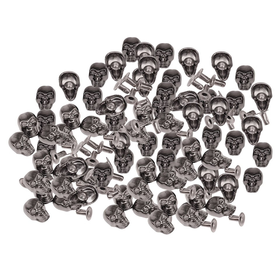 image 1 of 8mm x 13mm Gunmetal Metal Skull Head Studs for DIY Projects - 100pcs