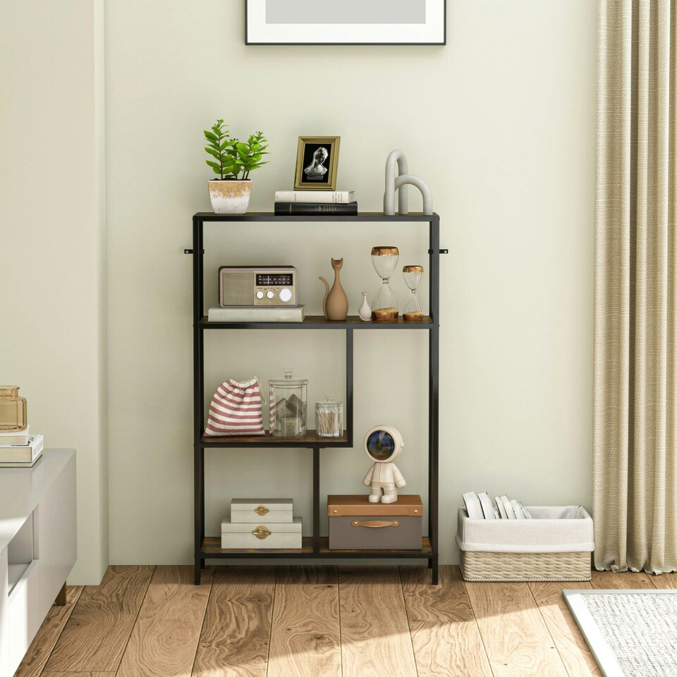 image 1 of HOMCOM Industrial Bookshelf Bookcase w/ Open Shelves for Study Brown