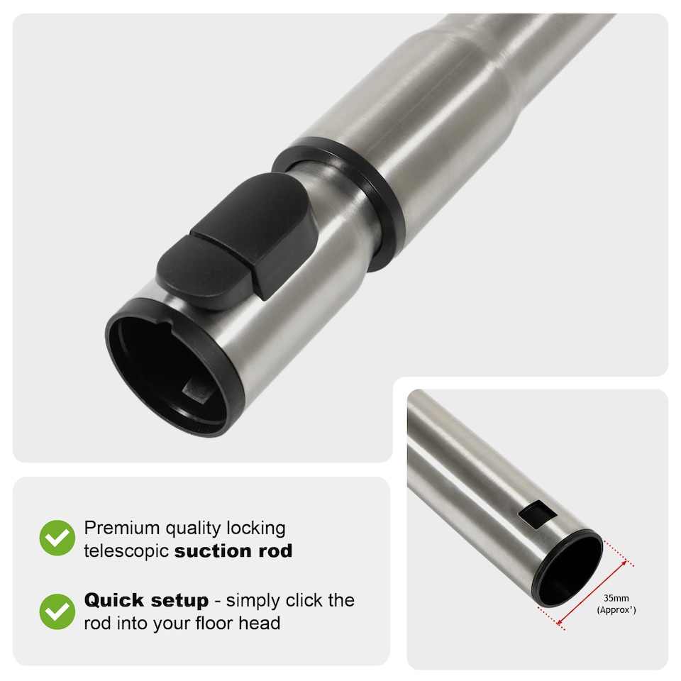 image 1 of SPARES2GO Extension Rod Tube + Floor Brush Tool Compatible with Miele C1 C2 C3 S4000 S5000 S8320 Cat & Dog Vacuum Cleaners (35mm)