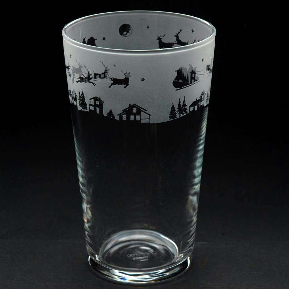 Animo Glass Etched Pint Glass Santa