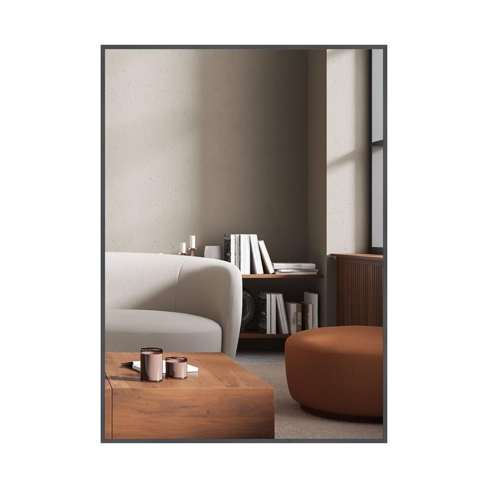 image 1 of Nielsen Alpha Aluminium Wall Mirror - Slim Minimalist Frame - Black Oak - 50cm x 70cm