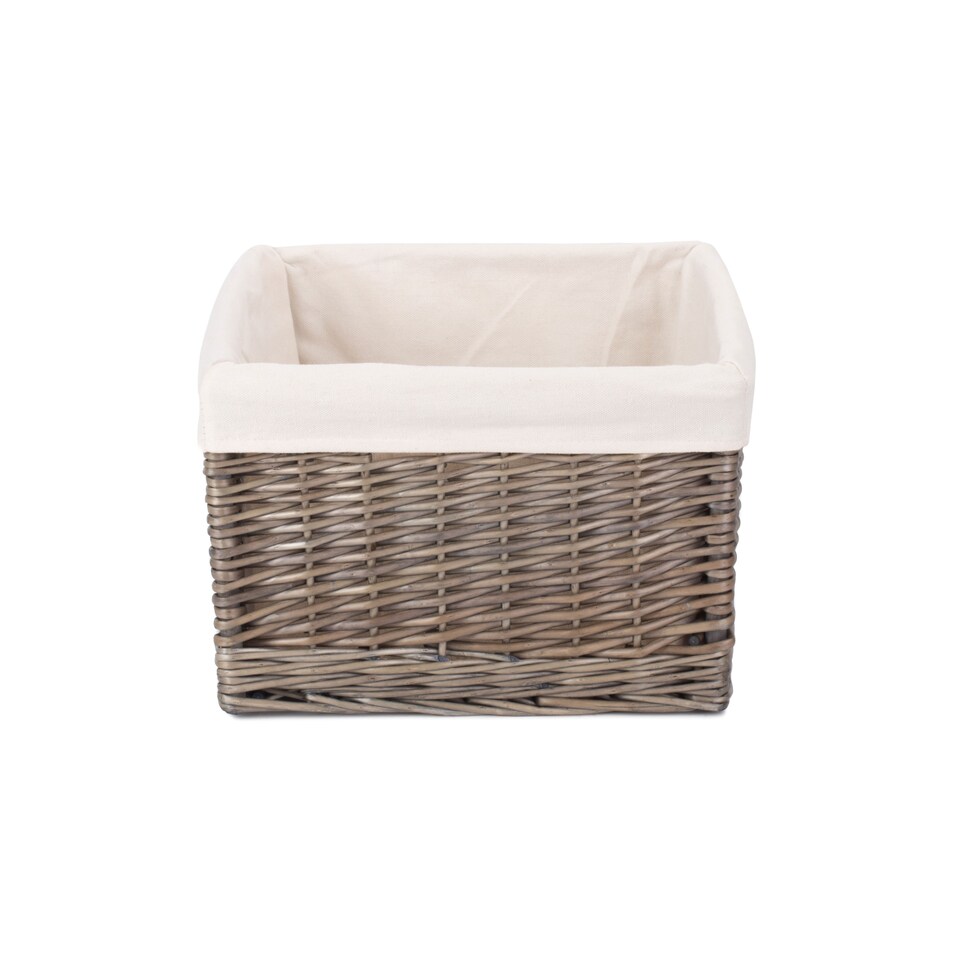 image 1 of Medium Square Antique Wash Lined Storage Basket | White | White | L