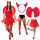 image 1 of Devil Costume Set - Red Horns, Wings, Tights & Skirt | Red | One Size