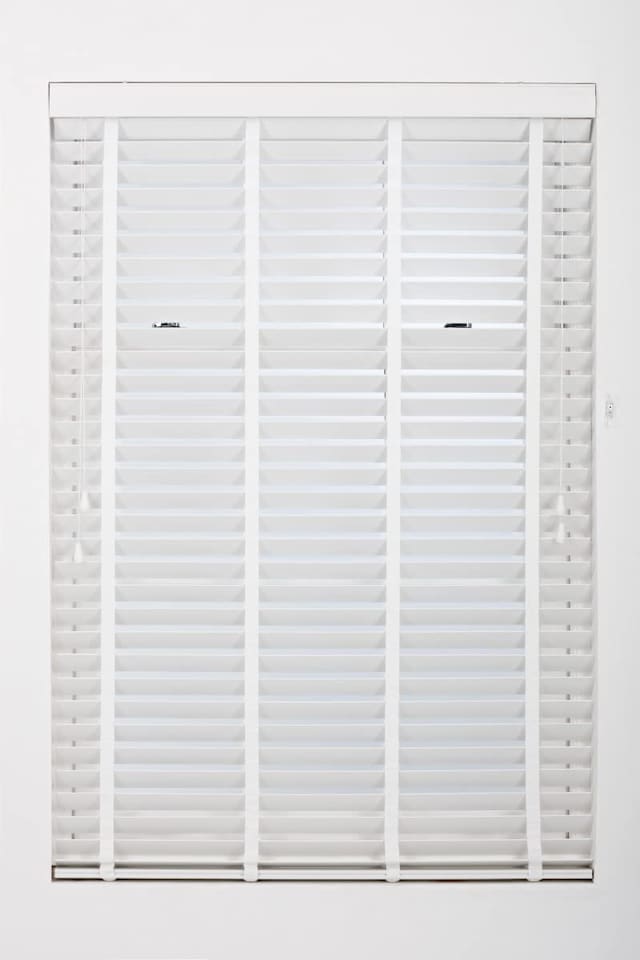 image 1 of Faux Wood Venetian Blind with Tape 230cm Wide x 150cm Drop | 50mm Slat | White | White