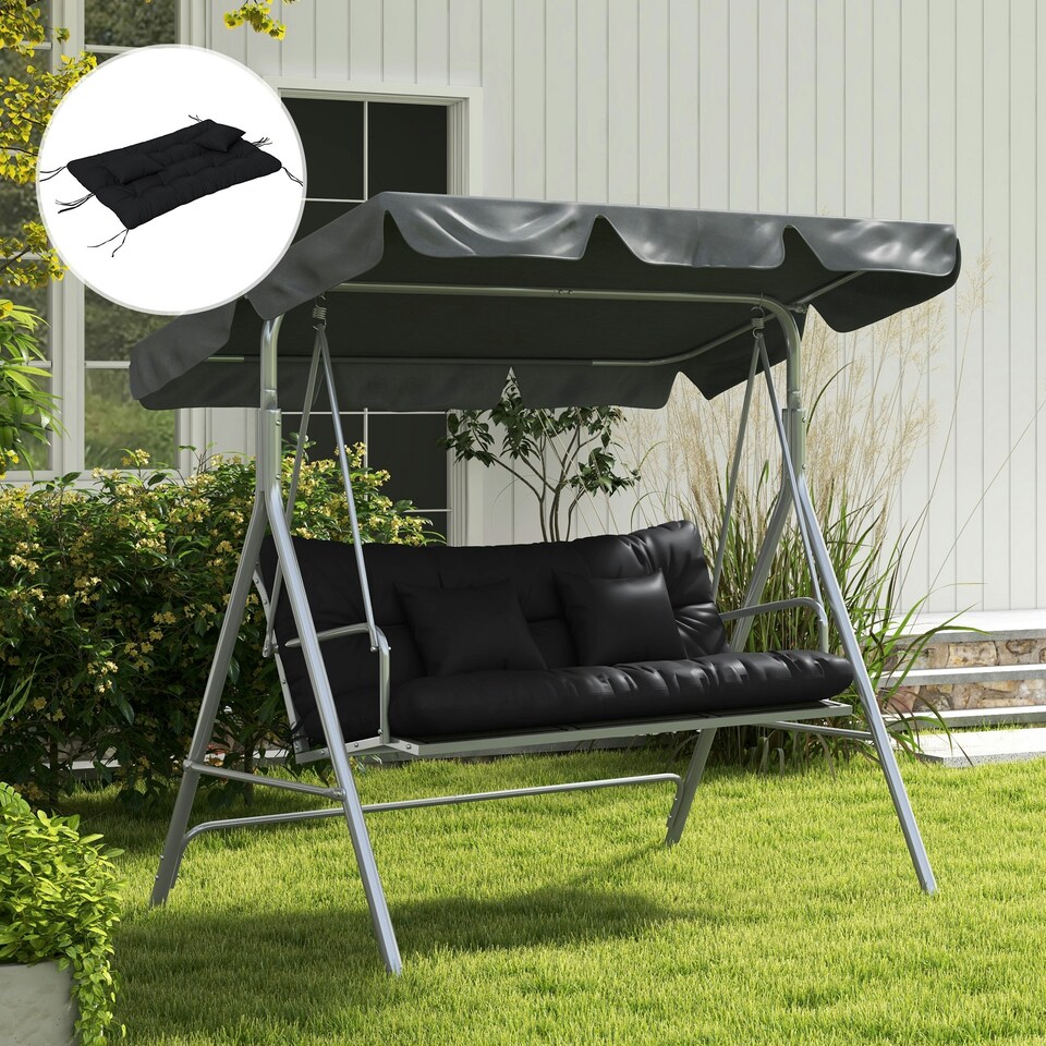 image 1 of Outsunny Outdoor Seat Cushions Back Cushion with 2 Pillows, Water Repellent Seat Pads for 3-Seater Chair, Swing, Sofa