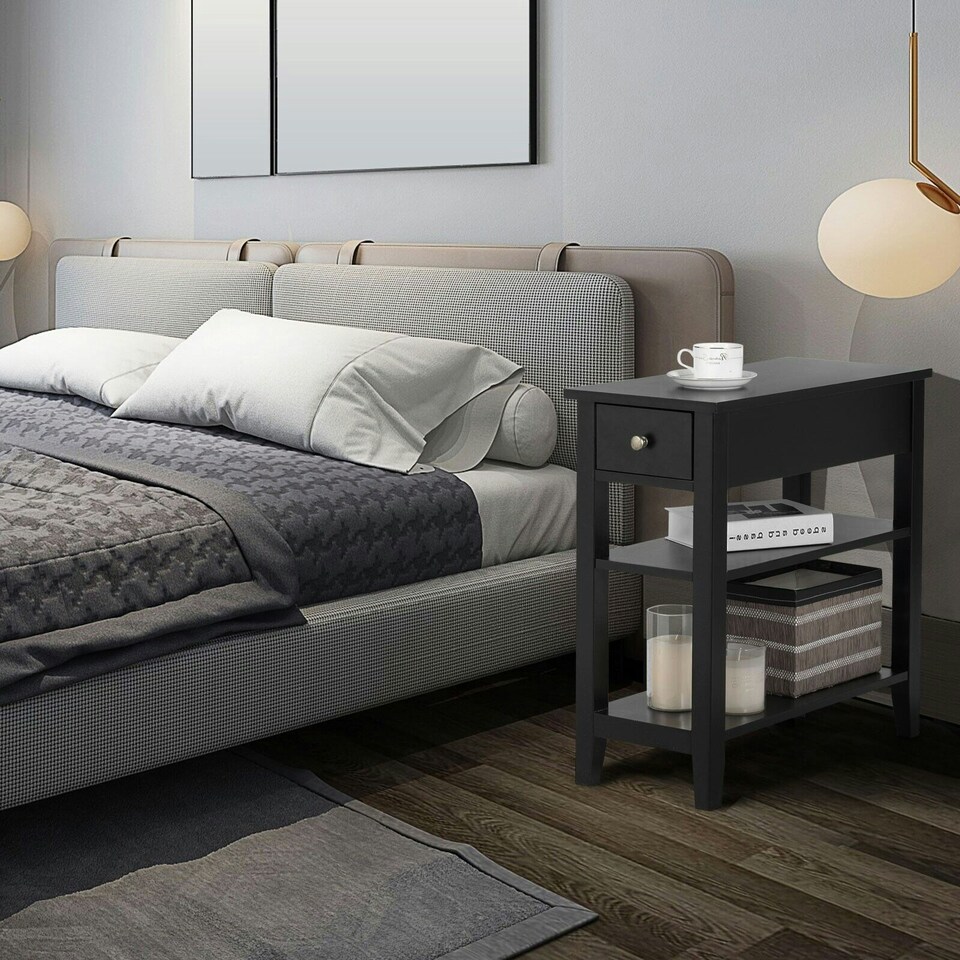 image 1 of COSTWAY 3-Tier End Table Sofa Bedside Table W/ Drawer Black