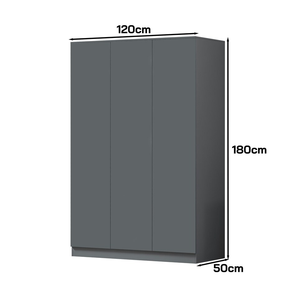 image 1 of FWStyle Stora 3 Door Wardrobe - Matt Dark Grey Grey