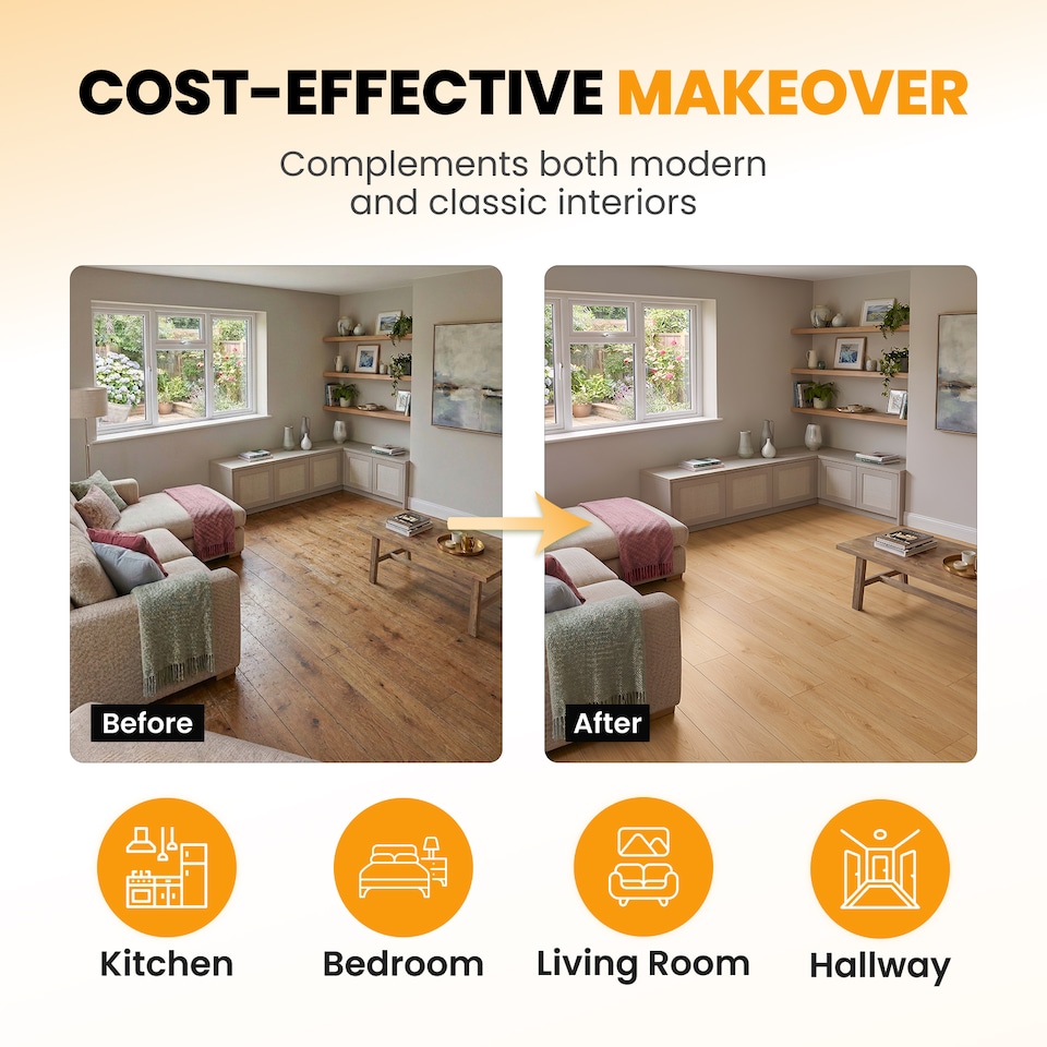 image 1 of Self Adhesive Floor Planks | 5.9x35.9in (91.4x15.2cm) Each | Peel & Stick Vinyl Flooring | Beige Wood Effect | Easy DIY | Stick On Tile Planks | Brown | 1.39 sqm