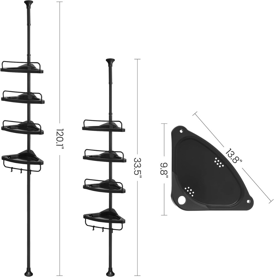 image 1 of Adjustable 4-Tier Corner Shower Caddy Storage Organizer for Bathroom, Black