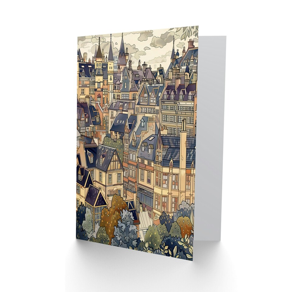image 1 of Cityscape Townhouse Trees Him Her Birthday Card