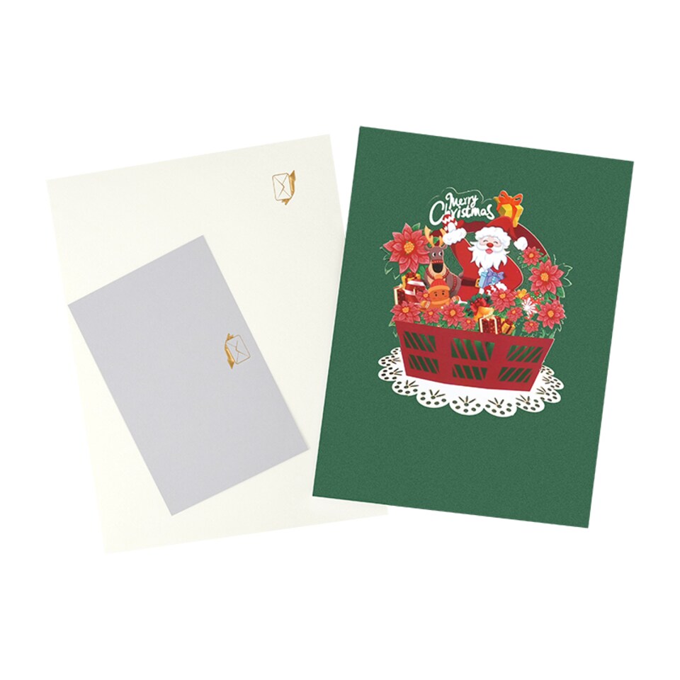 image 1 of Festive Basket with Santa & Holiday Decor 3D Pop Up Christmas Card