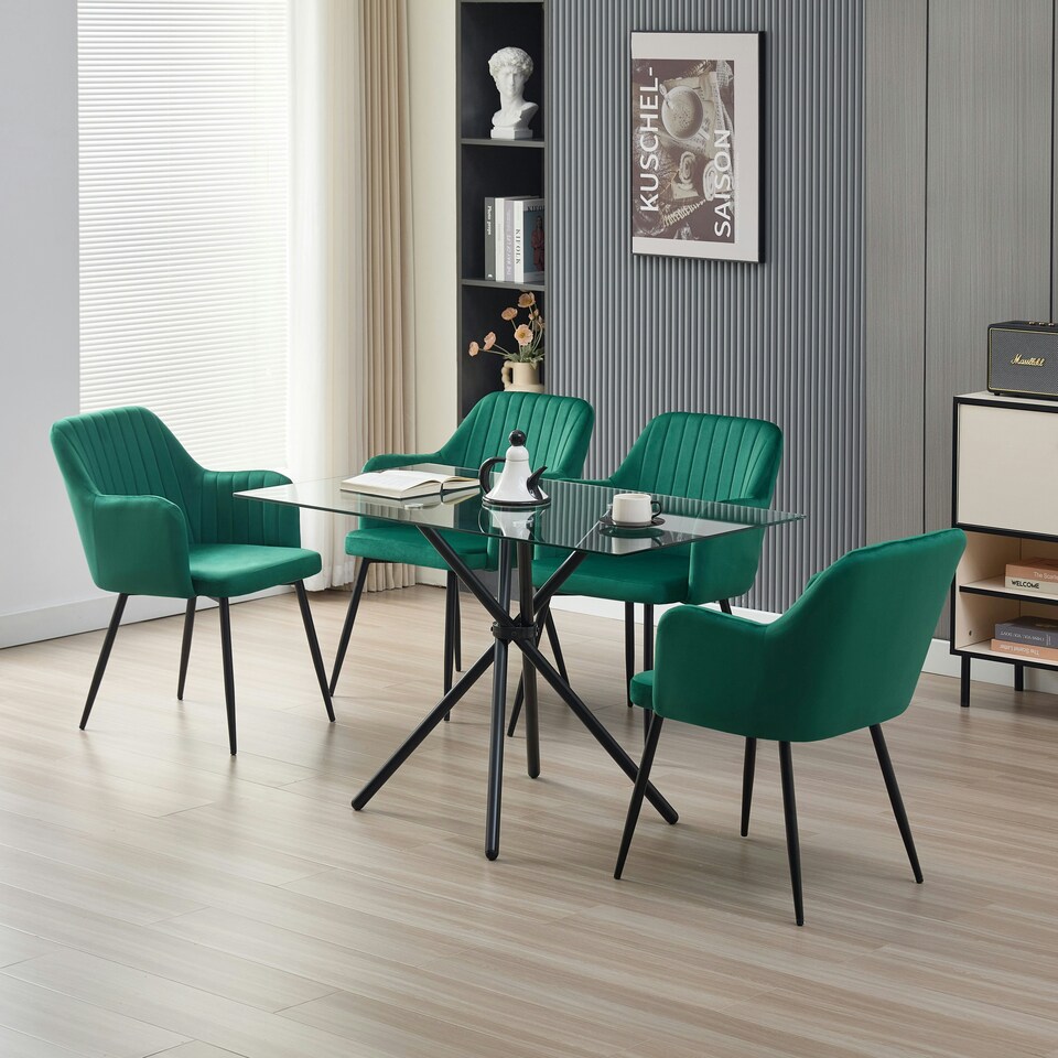 image 1 of Miami Dining Table with 4 Charlotte Velvet Chairs Black