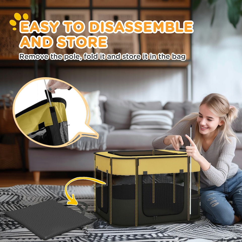 image 1 of PawHut Portable Dog Pen for Puppies, Rabbits, Kittens, Guinea Pigs - Yellow