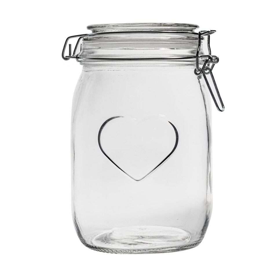 image 1 of Nicola Spring Heart Glass Storage Jars - 1 Litre - Clear Seal - Pack of 3