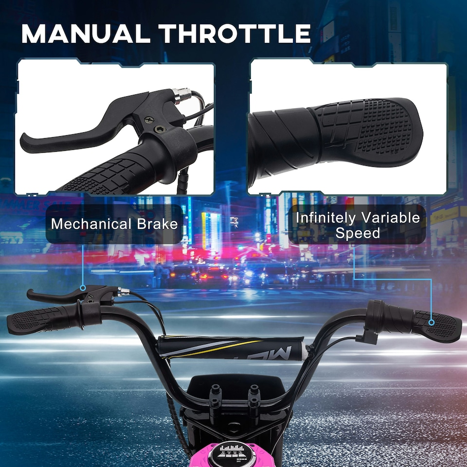 image 1 of HOMCOM 24V Kids Electric Motorbike with Twist Grip Throttle, Music, Horn - Pink