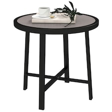 Outsunny 50.5cm Round Garden Table with SPC Tabletop, Grey Wood Effect Grey | Grey